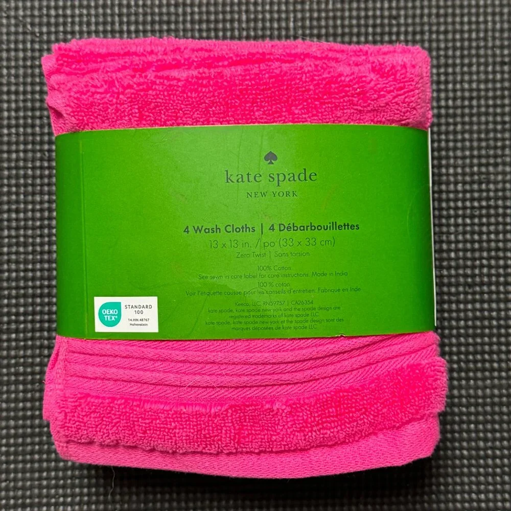 4 pc Kate Spade Hot Pink Fuchsia Washcloths Towel Set Snapdragon Snap Dragon